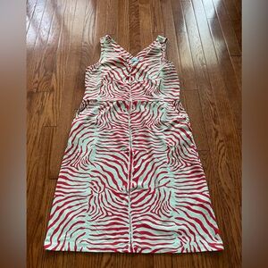 J. McLaughlin Green and Red Zebra Print Sleeveless Dress Sz Medium